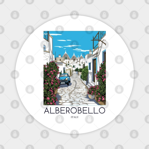 A Pop Art Travel Print of Alberobello - Italy Magnet by Studio Red Koala